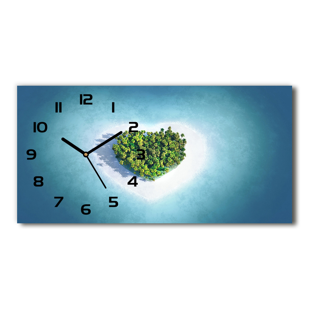 Skleněné hodiny na stěnu Ostrov tvar srdce