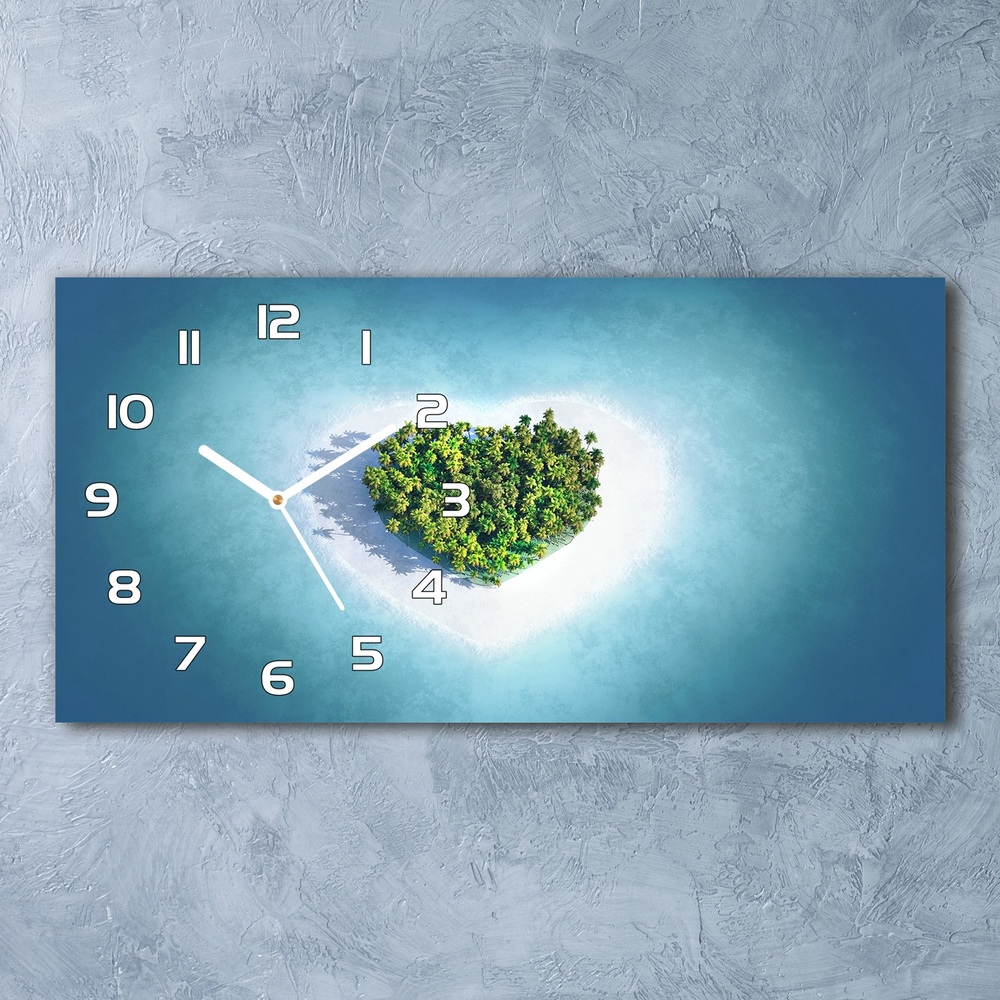 Skleněné hodiny na stěnu Ostrov tvar srdce