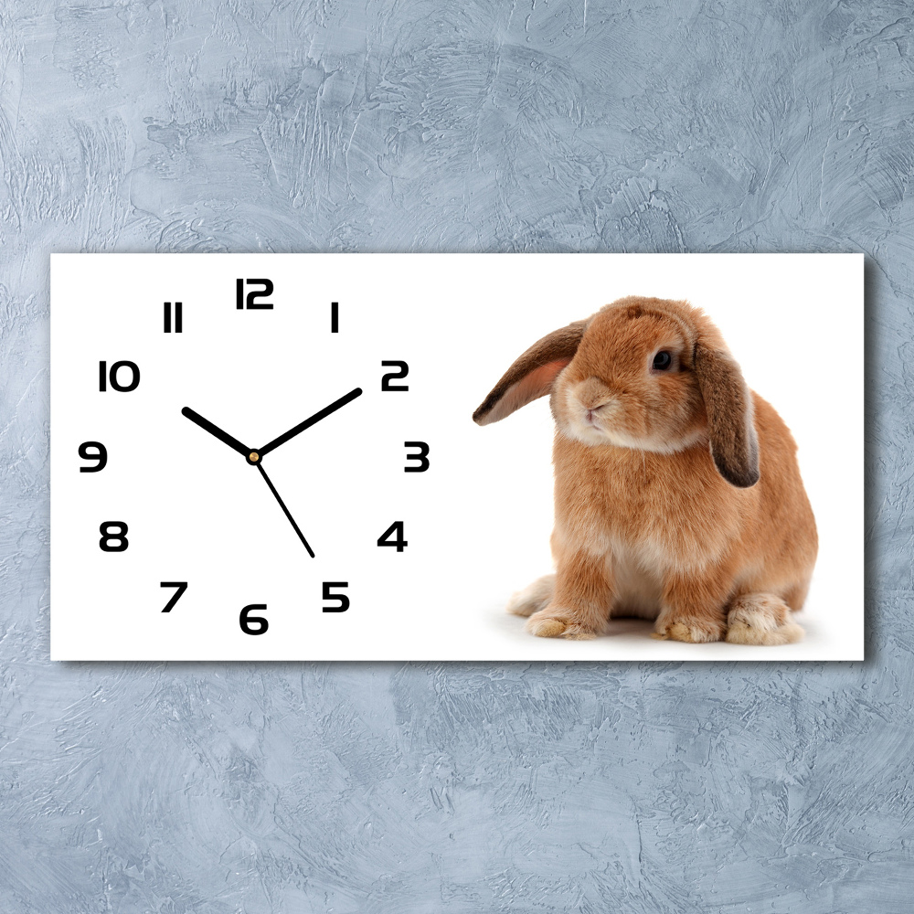 Moderní skleněné hodiny na stěnu Červený králík