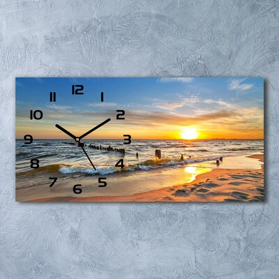 Skleněné hodiny na stěnu Západ slunce pláž