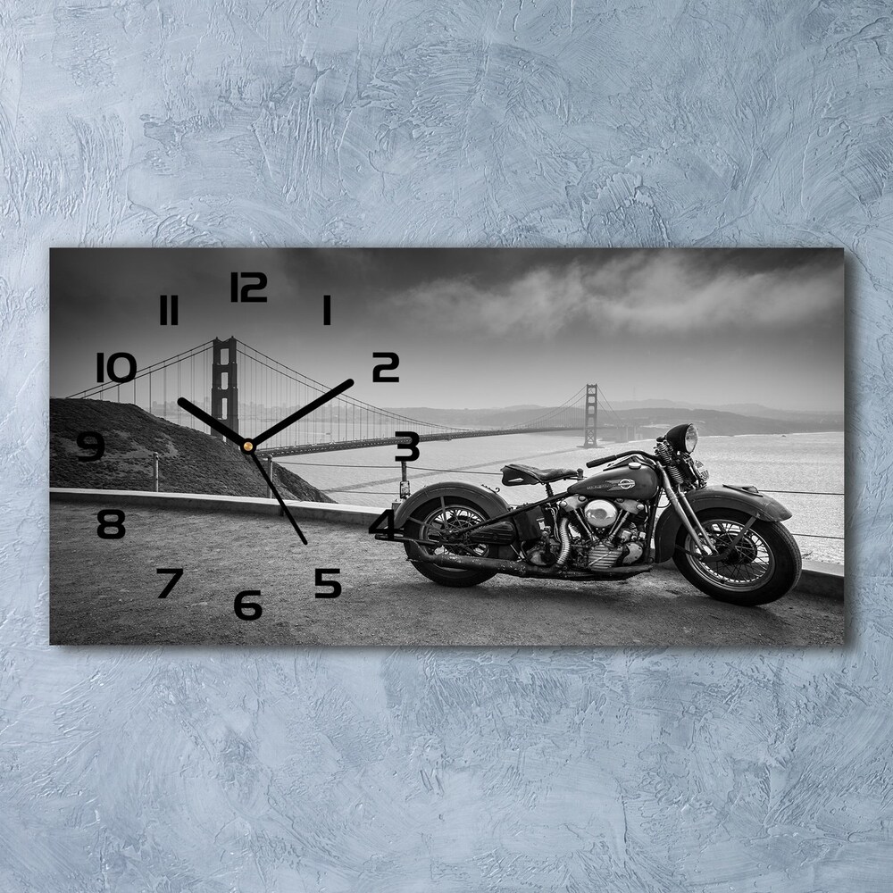 Moderní skleněné hodiny na stěnu Motorky