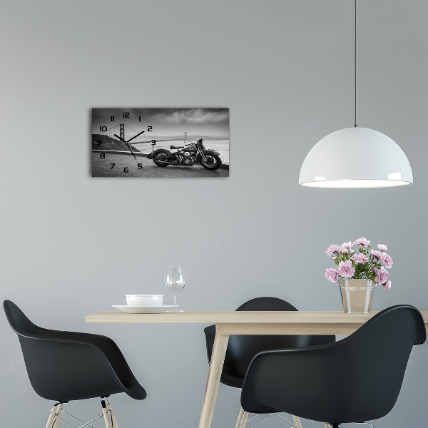 Moderní skleněné hodiny na stěnu Motorky