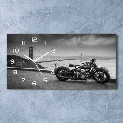 Moderní skleněné hodiny na stěnu Motorky