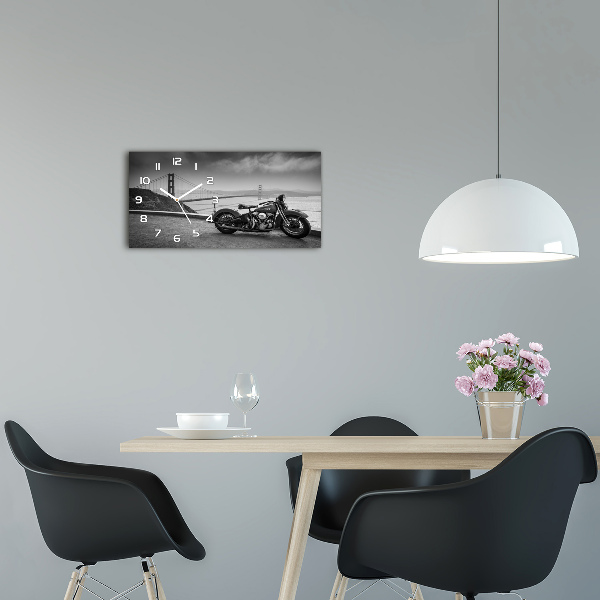 Moderní skleněné hodiny na stěnu Motorky