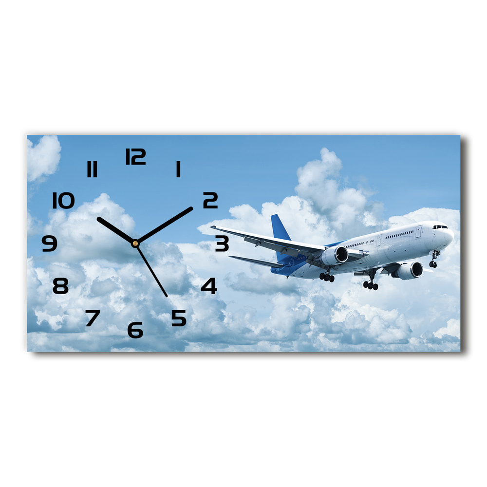Skleněné hodiny na stěnu Letadlo na nebi