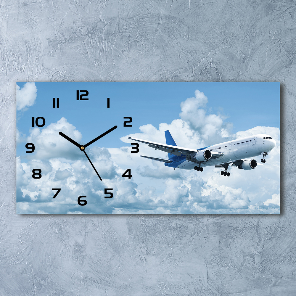 Skleněné hodiny na stěnu Letadlo na nebi