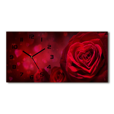 Skleněné hodiny na stěnu Červená růže srdce
