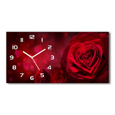 Skleněné hodiny na stěnu Červená růže srdce