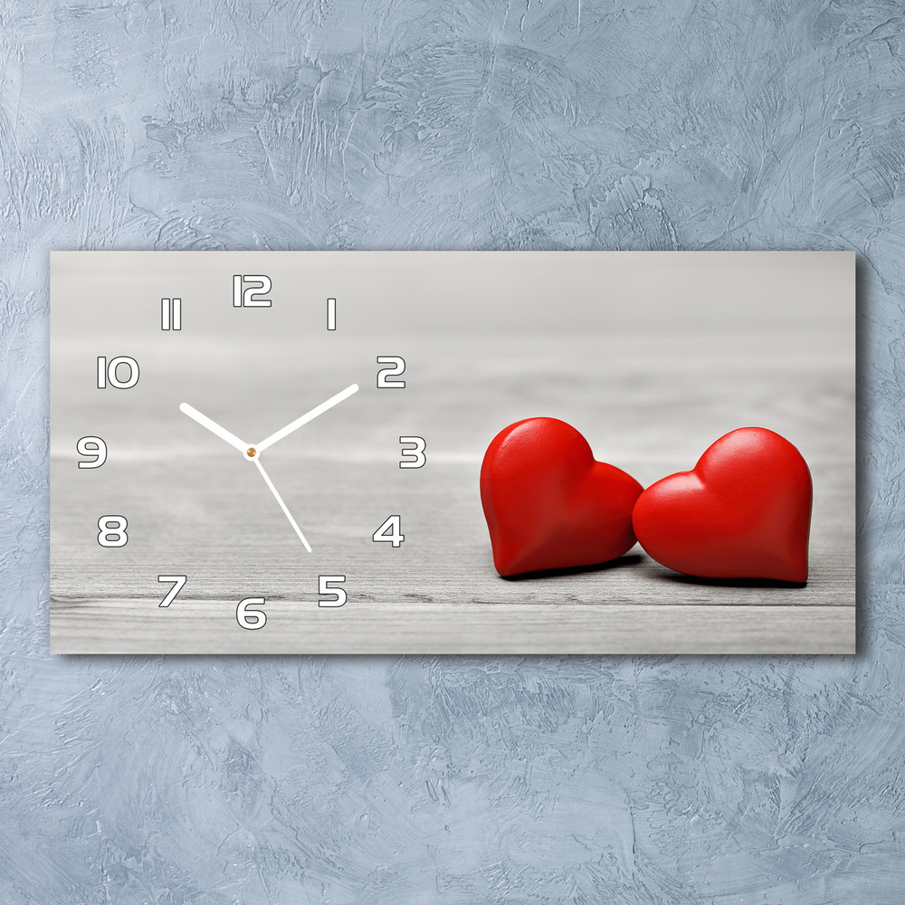 Skleněné hodiny na stěnu Srdce na dřevě