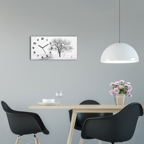 Moderní skleněné hodiny na stěnu Strom zima