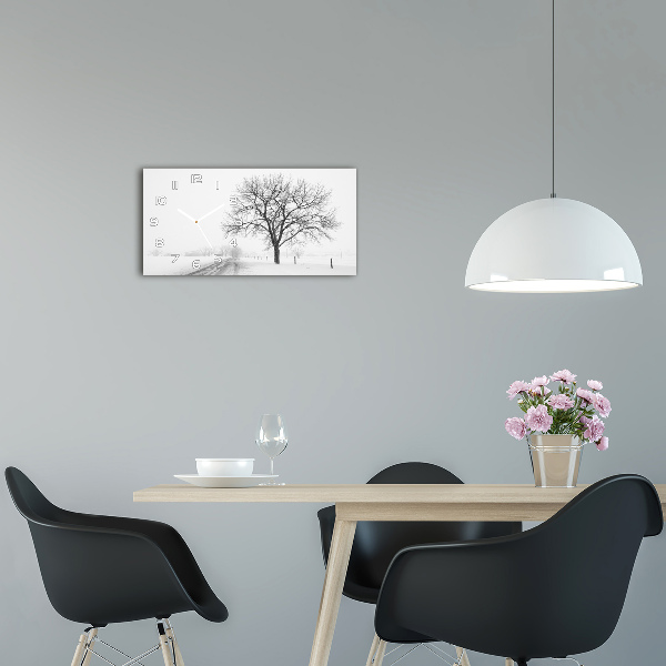 Moderní skleněné hodiny na stěnu Strom zima