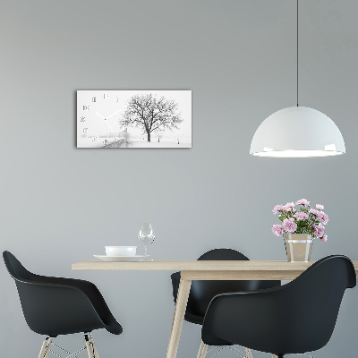 Moderní skleněné hodiny na stěnu Strom zima