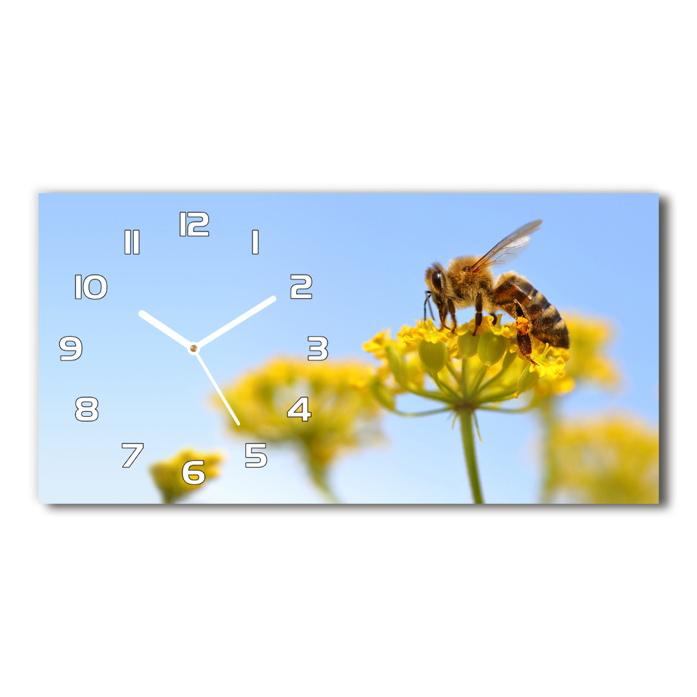 Skleněné hodiny na stěnu Včela na květině