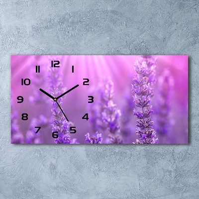 Moderní skleněné hodiny na stěnu Levandule