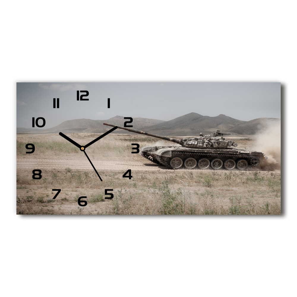 Skleněné hodiny na stěnu Tank na poušti