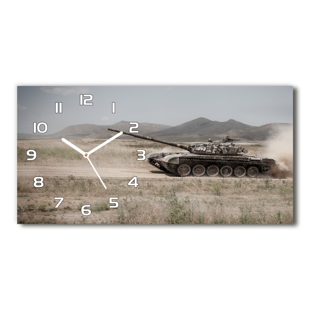 Skleněné hodiny na stěnu Tank na poušti