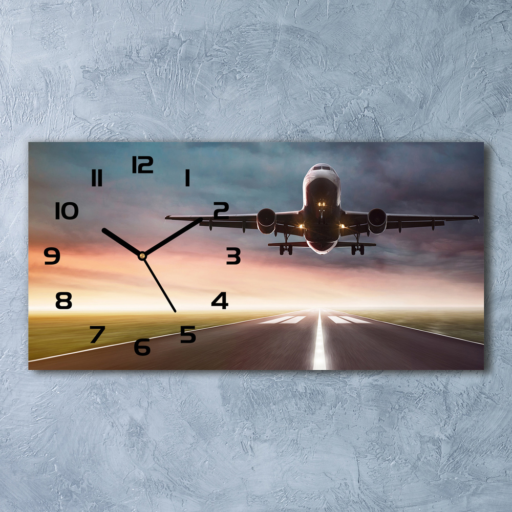 Skleněné hodiny na stěnu Startující letadlo