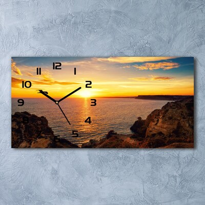 Skleněné hodiny na stěnu Západ slunce moře