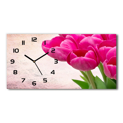 Skleněné hodiny na stěnu Růžové tulipány