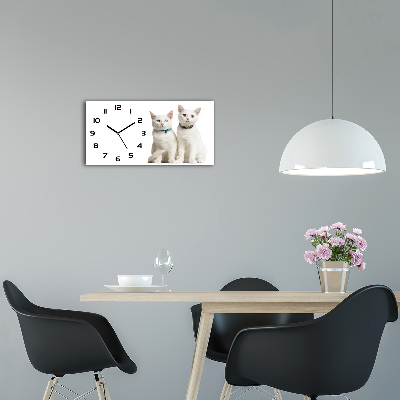 Moderní skleněné hodiny na stěnu Bílé kočky