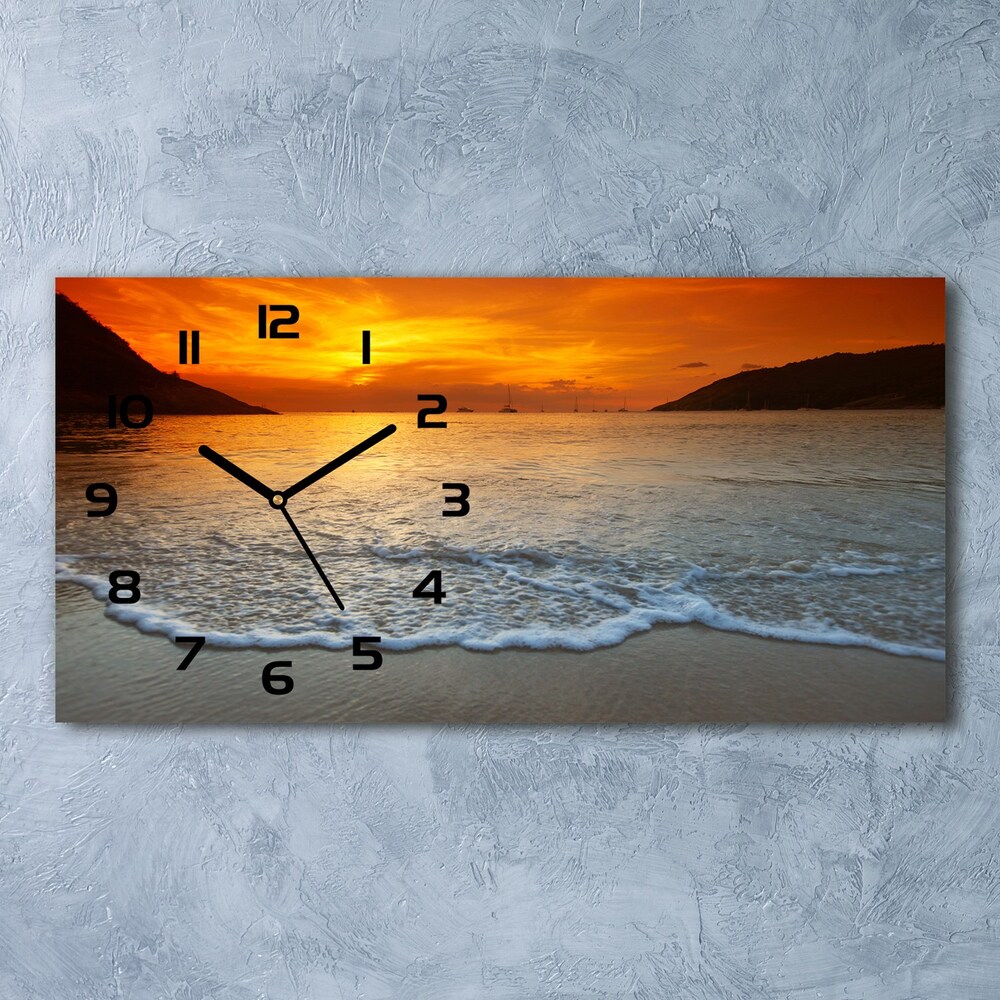 Skleněné hodiny na stěnu Západ slunce moře