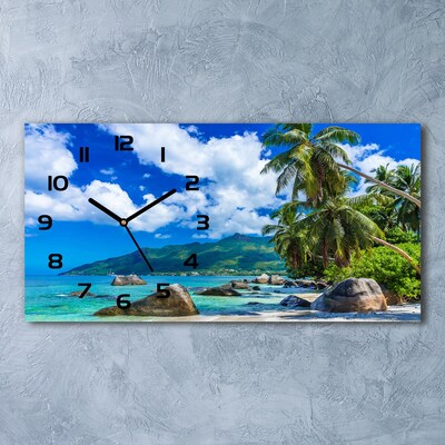 Skleněné hodiny na stěnu tiché Seychely pláž