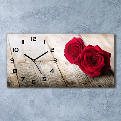 Skleněné hodiny na stěnu Růže na dřevě