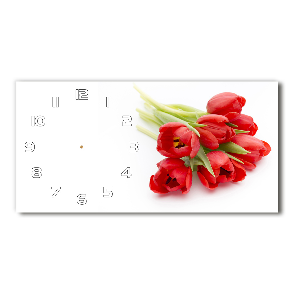 Skleněné hodiny na stěnu Červené tulipány