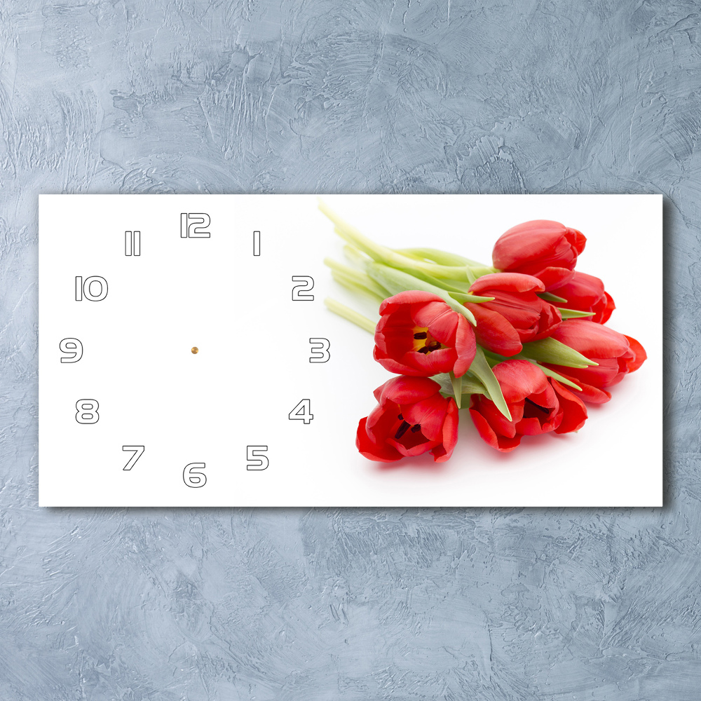 Skleněné hodiny na stěnu Červené tulipány
