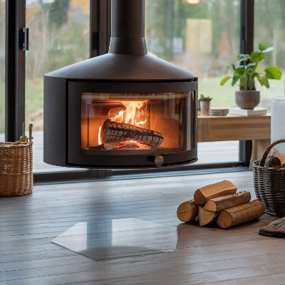 Šestihranná skleněná deska pod kamna průhledná