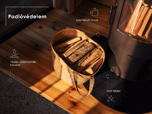 Semioválná podložka pod kamna v industriálním metalovém provedení