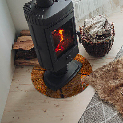 Kulatá skleněná podložka pod kamna Dřevo v průřezu s přírodní texturou