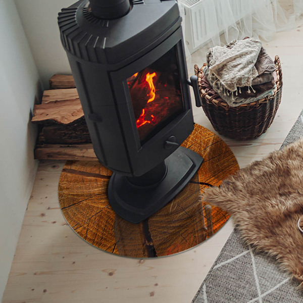 Kulatá skleněná podložka pod kamna Dřevo v průřezu s přírodní texturou