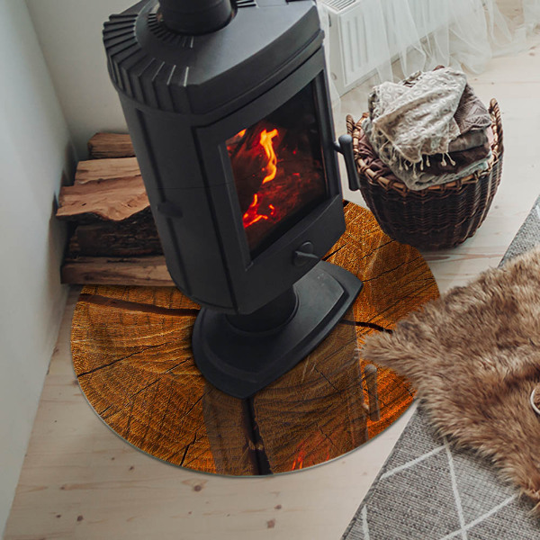 Kulatá skleněná podložka pod kamna Dřevo v průřezu s přírodní texturou