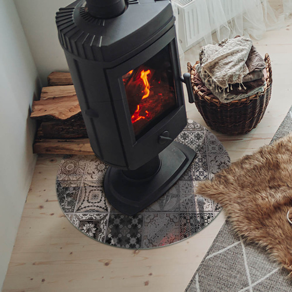 Kulatá podložka pod krb Kachlové dekorativní vzory