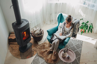 Kulaté sklo pod krbová kamna Vzor inspirovaný dřevem