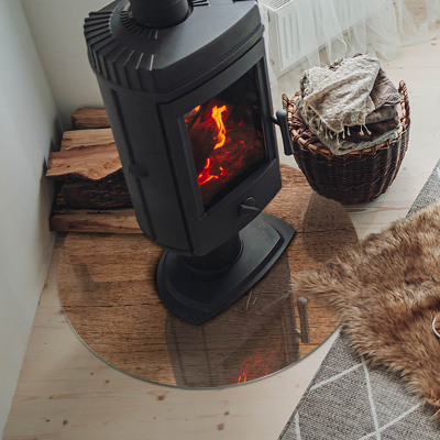 Kulaté sklo pod krbová kamna Vzor inspirovaný dřevem