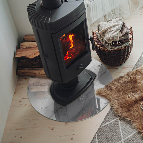 Kulaté sklo pod krbová kamna Mramorové akcenty s jemným žilkováním