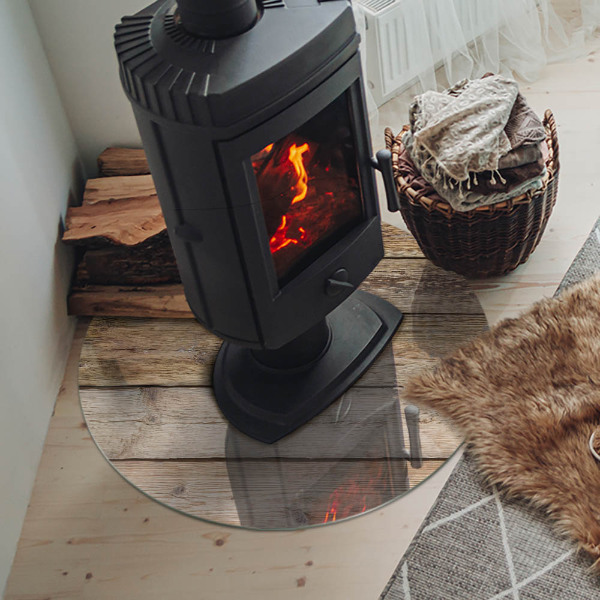 Kulatá skleněná podložka pod kamna Dřevěná mozaika v rozvržení