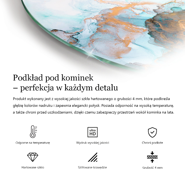 Kulaté sklo pod krbová kamna Mramorová textura v elegantním stylu