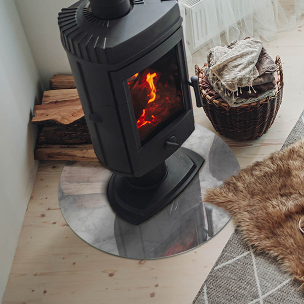 Kulaté sklo pod krbová kamna Mramorová textura v elegantním stylu