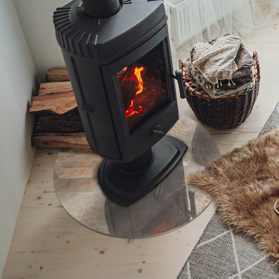 Kulaté sklo pod krbová kamna Kamenný vzor inspirovaný přírodou