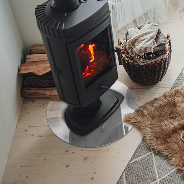 Kulatá skleněná podložka pod kamna Mramorový motiv s jemnými žilkami