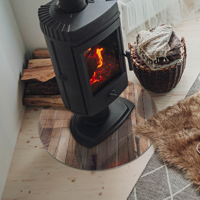 Kulaté sklo pod krbová kamna Dřevěný vzor v geometrickém uspořádání