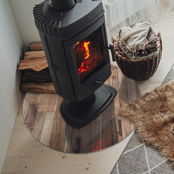 Kulaté sklo pod krbová kamna Dřevěný vzor v geometrickém uspořádání