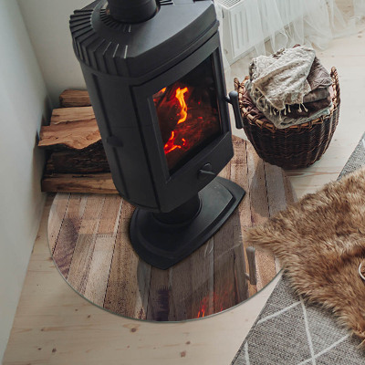 Kulaté sklo pod krbová kamna Dřevěný vzor v geometrickém uspořádání