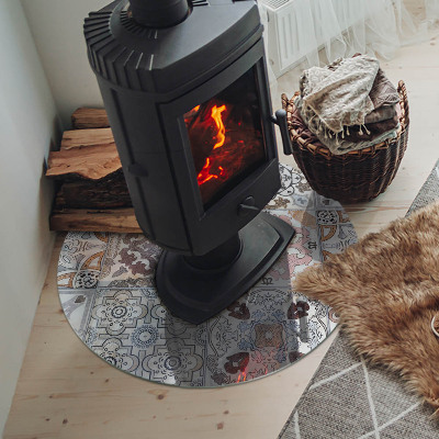 Kulaté sklo pod krbová kamna Mozaikové vzory v dlaždicích