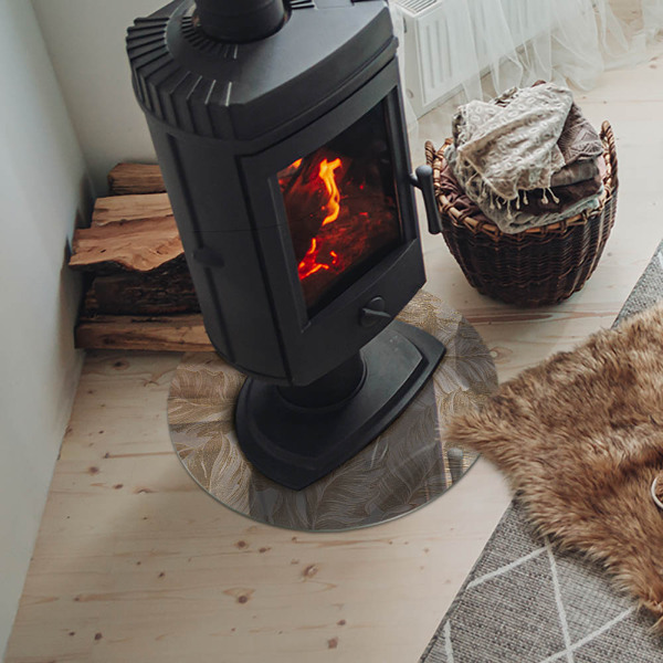 Kulatá skleněná podložka pod kamna Jemné vzory listů