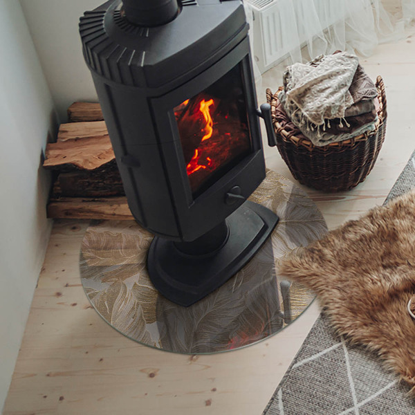 Kulatá skleněná podložka pod kamna Jemné vzory listů