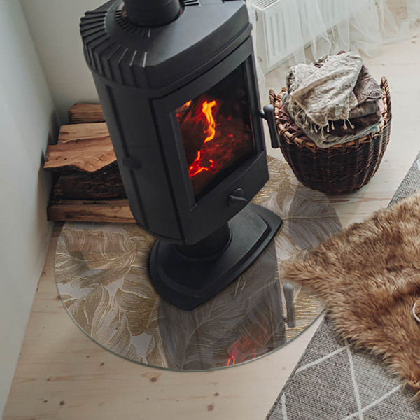 Kulatá skleněná podložka pod kamna Jemné vzory listů